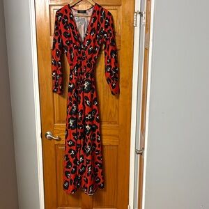 AKIRA Red and Black Animal Print Long Sleeve Dress